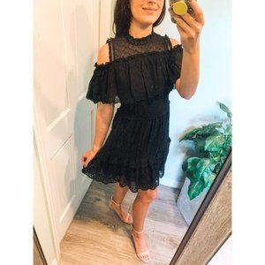 Rebecca Taylor Black Floral Eyelet Cold Shoulder Mini Dress Size Medium